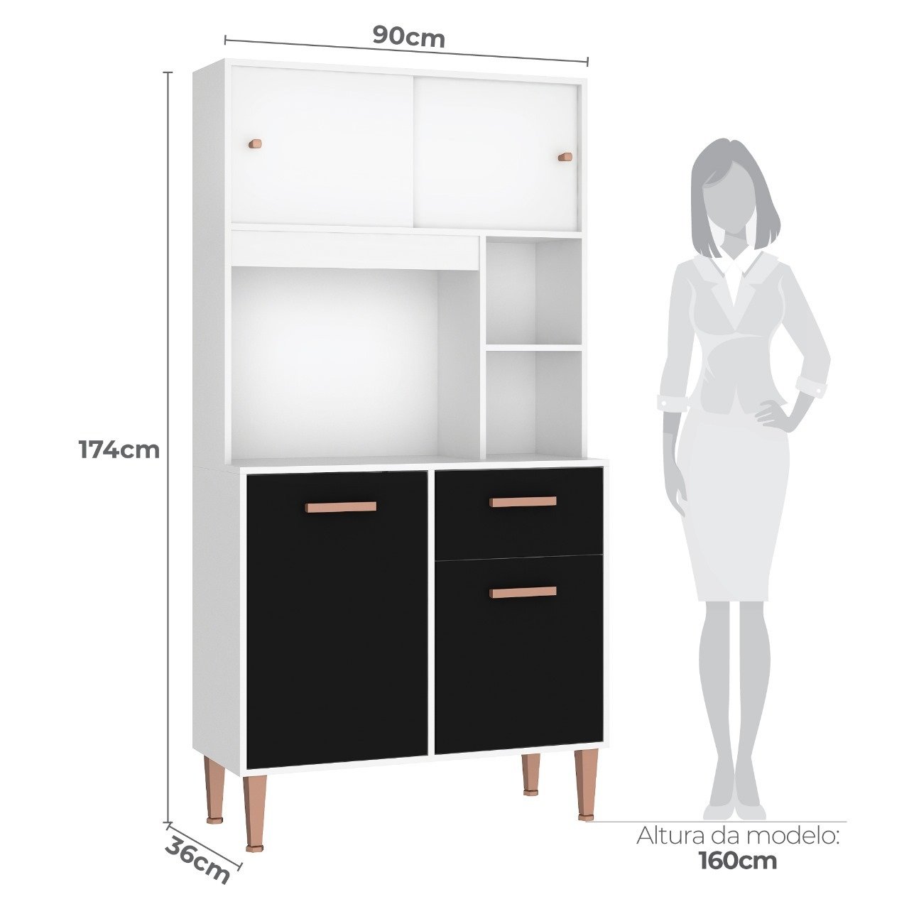 Kit Cozinha Dália C211 0,90 m Branco/Preto - FELLICCI - Imagem 3