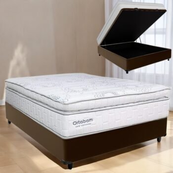 Colchão Casal New Freedom + Base Box Baú Marrom – ORTOBOM + BIOSTAR