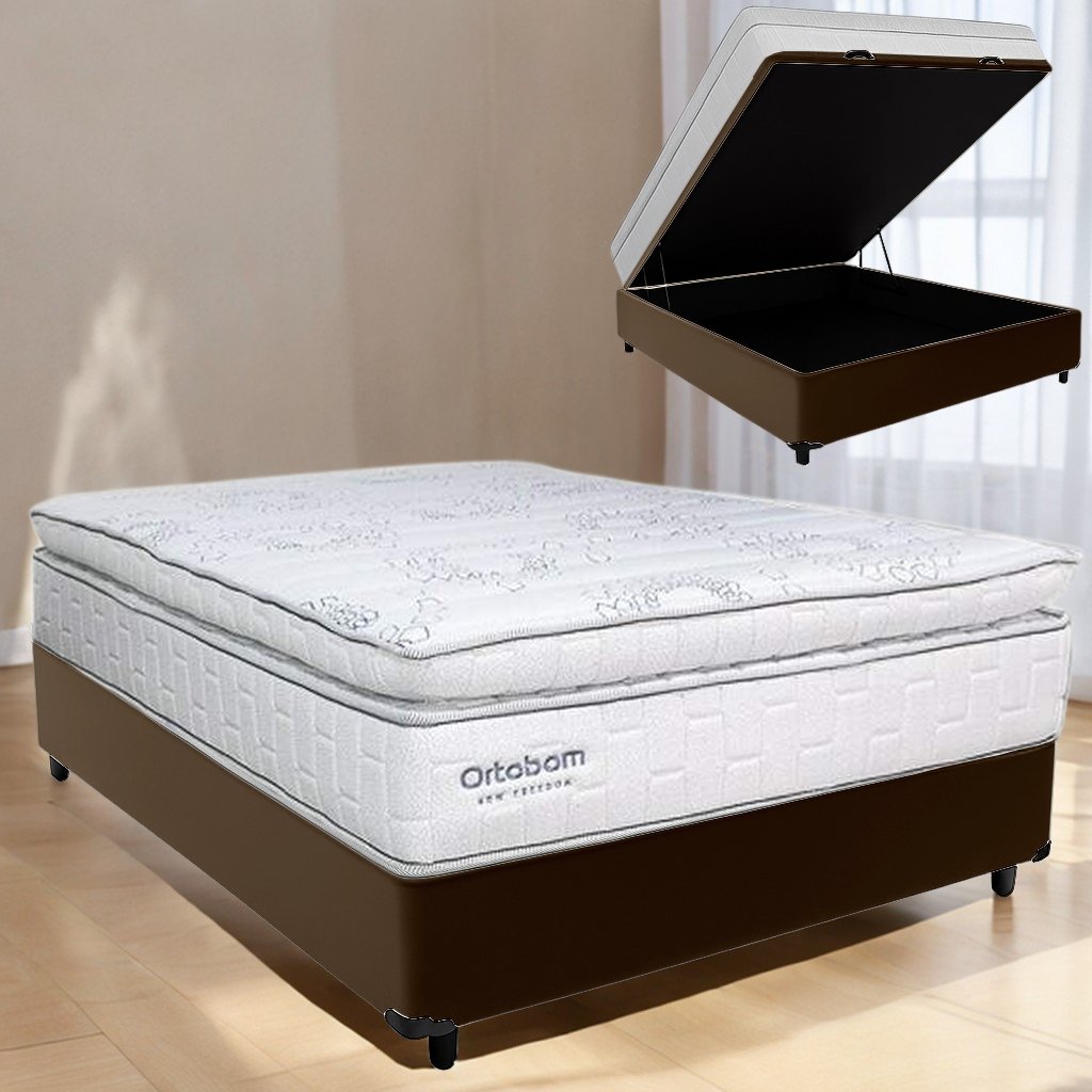 Colchão Casal New Freedom + Base Box Baú Marrom – ORTOBOM + BIOSTAR