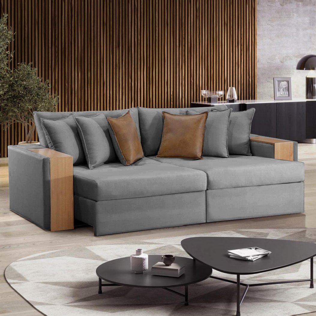 Sofá Cama Retrátil Maiori 2,52 m Linho Grafite 06 - INNOVE ESTOFADOS - Imagem 2