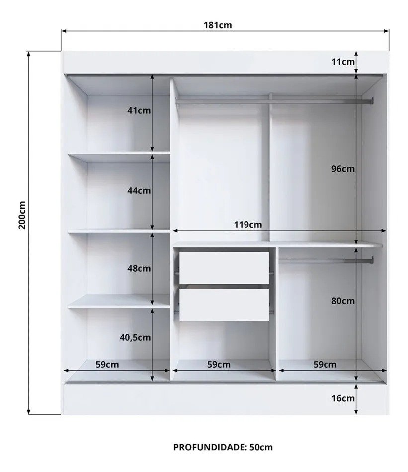 Guarda-Roupa 3 Portas Londres 69000 1,80 m Preto - DORIPEL - Imagem 2