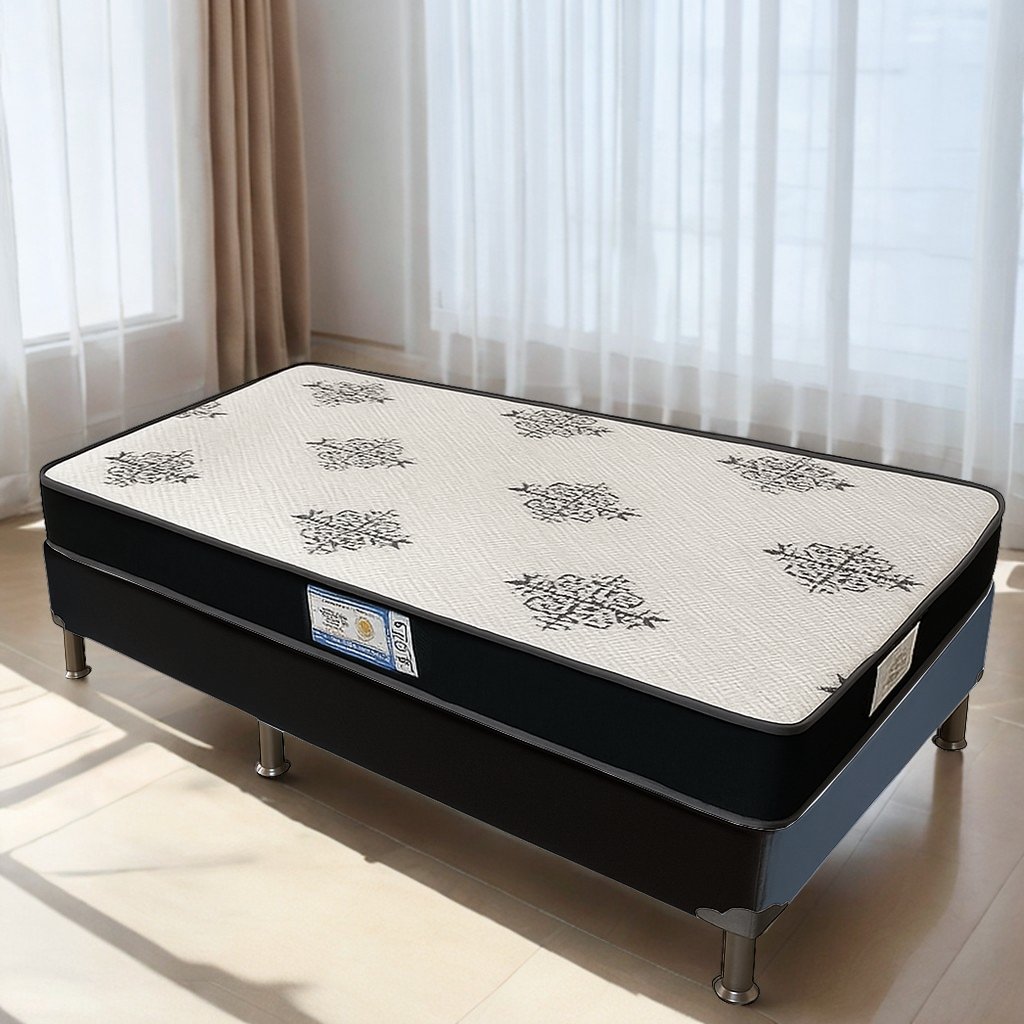 Colchão Solteiro Light D20 + Base Box Simples Corino Preto – ECOTEC + BIOSTAR