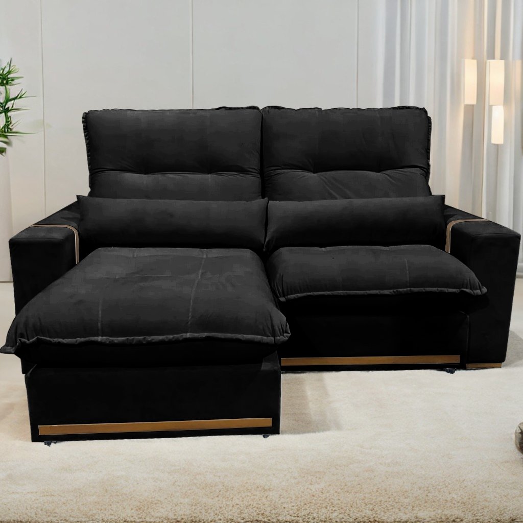 Sofá Retrátil e Reclinável Hórus 2,00 m Veludo Preto 111 - ZARAT ESTOFADOS