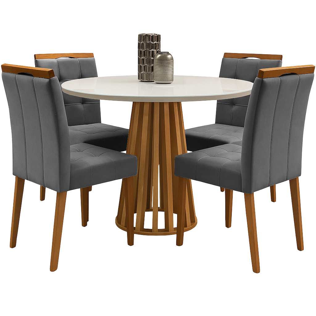 Mesa Redonda Berlim 100 Cinamono/Off White com 4 Cadeiras Sophia Veludo Cinza Grafite– CEL MÓVEIS + WM DECOR - Imagem 3