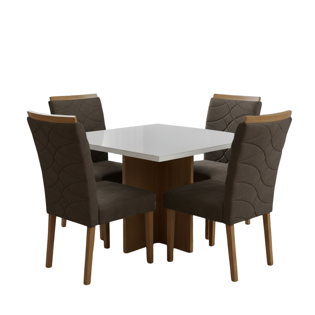 Mesa Salinas/Helô/Los Angeles 120 Cinamomo/Off White com 4 Cadeiras Safira Veludo Marrom – CEL MÓVEIS + WM DECOR - Imagem 3