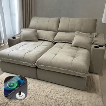 Sofá Retrátil e Reclinável Zeus/Afrodite 2,90 m Bege - ZARAT ESTOFADOS