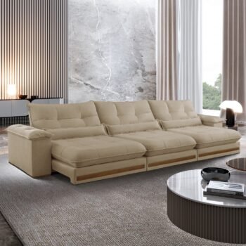 Sofá Retrátil e Reclinável Qatar 3,50 m Linho Bege A227– TREVO ESTOFADOS