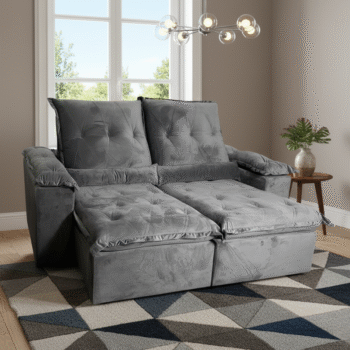 Sofá Retrátil e Reclinável Londrina 2,30 Veludo Cinza Grafite - IMPÉRIO ESTOFADOS(PROMOÇÃO)