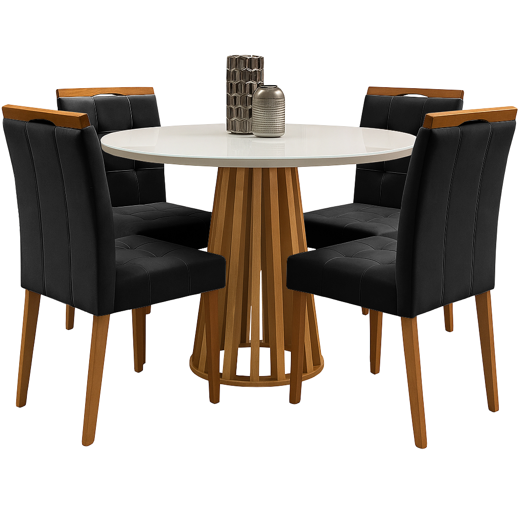 Mesa Redonda Berlim 100 Cinamono/Off White com 4 Cadeiras Sophia Veludo Preto – CEL MÓVEIS + WM DECOR - Imagem 3
