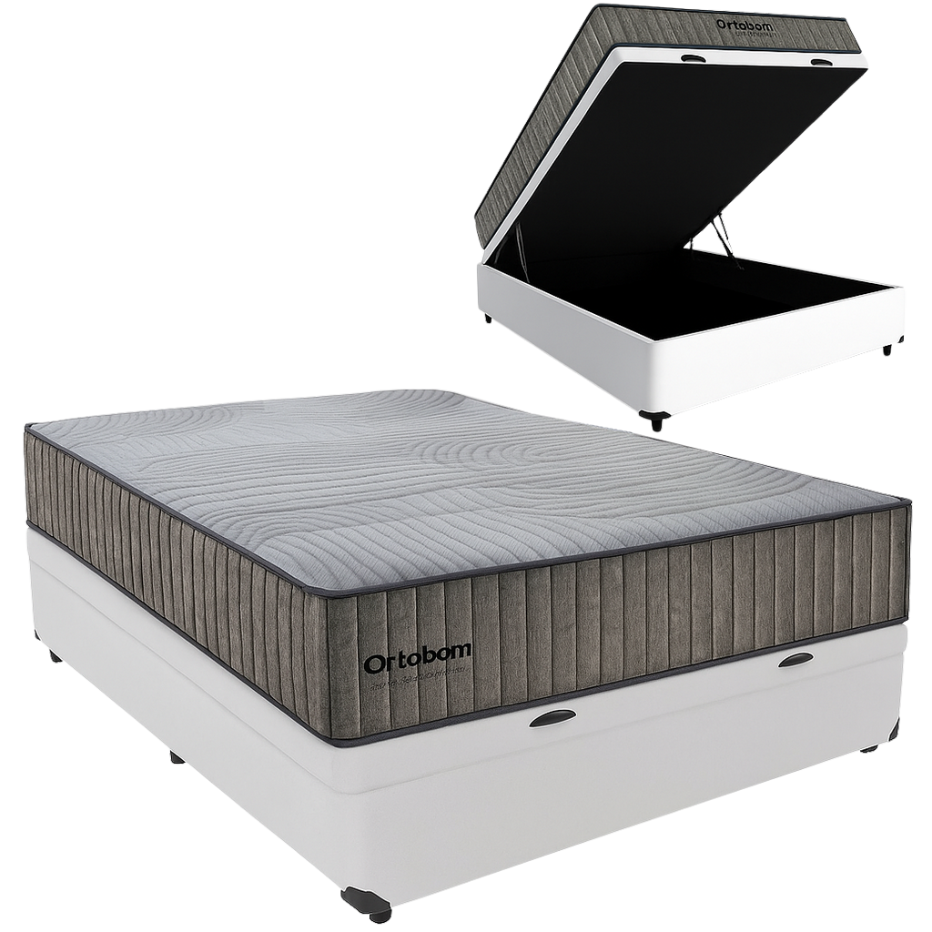Colchão Casal Exclusive Foam + Base Box Baú Branco – ORTOBOM + BIOSTAR - Imagem 2