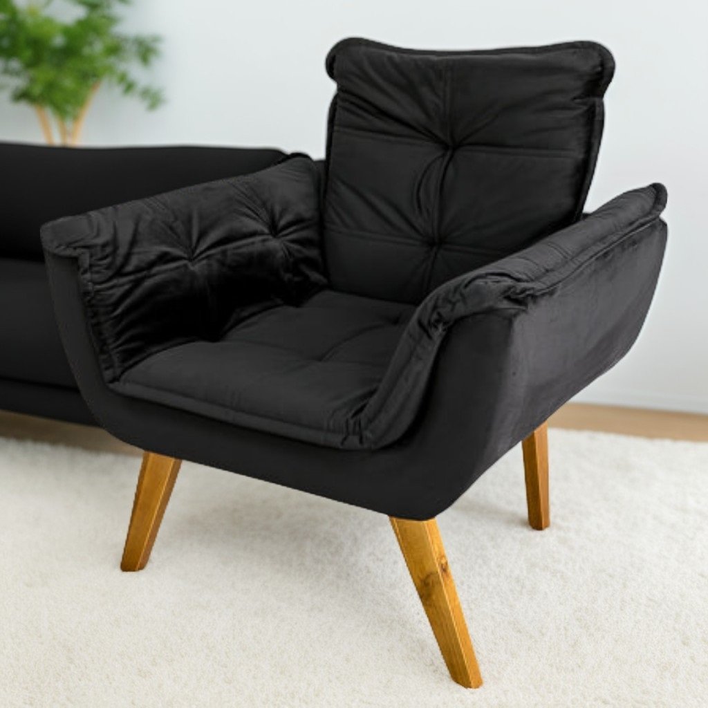 Poltrona Fixa Canadá/Opala Veludo Preto – JP ESTOFADOS