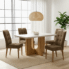 Mesa Dora 120 (Tampo 40 mm) Cinamomo/Off White com 4 Cadeiras Sophia Veludo Marrom – VALDEMÓVEIS + WM DECOR