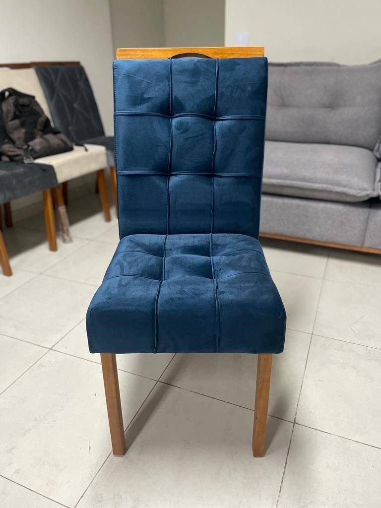 Mesa Isis 180 Freijó com 6 Cadeiras Sophia Veludo Azul - LEIFER + WM DECOR - Imagem 3