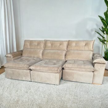 Sofá Retrátil e Reclinável Imperial 2,75 m Veludo Jolie Bege 03 – IMPERIAL DECOR