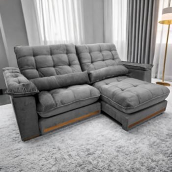 Sofá Retrátil e Reclinável Hércules/Zurique 2,50 m Veludo Cinza - VICAM ESTOFADOS