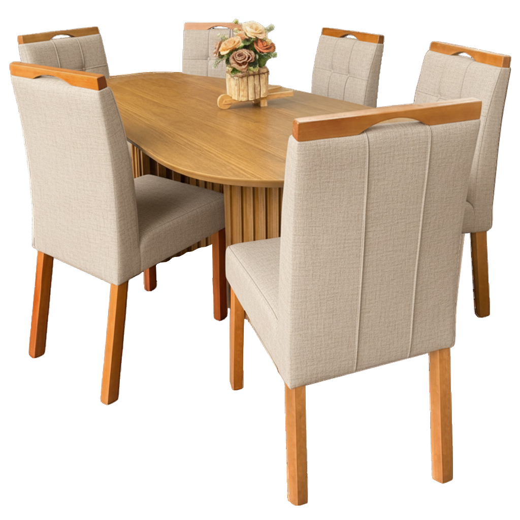 Mesa Isis 180 Freijó com 6 Cadeiras Sophia Linho Bege 200 - LEIFER + WM DECOR - Imagem 4