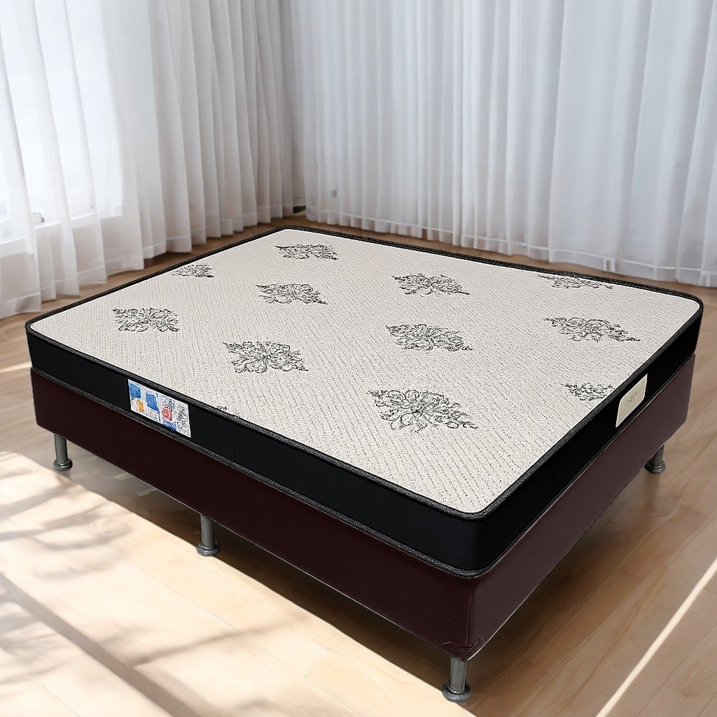 Colchão Casal Light D20 + Base Box Simples Corino Marrom – ECOTEC + BIOSTAR