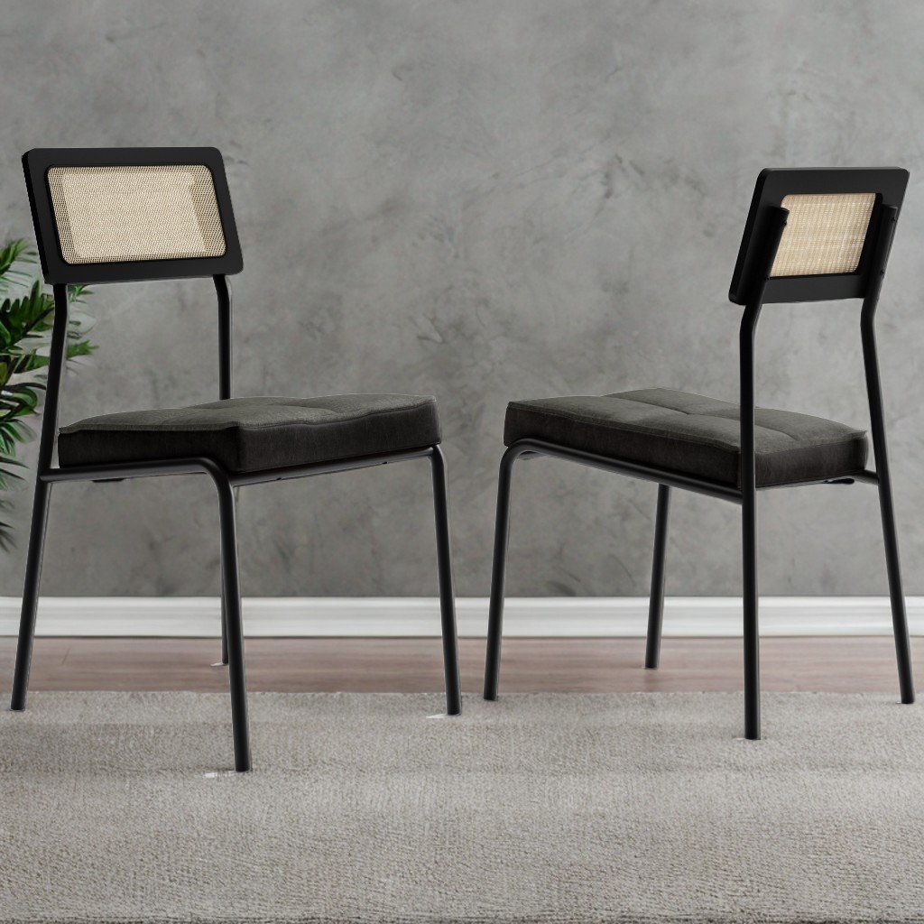 Kit 2 Cadeiras Lux 1741 Preto/Linho Grafite/Corino Preto - CARRARO MÓVEIS
