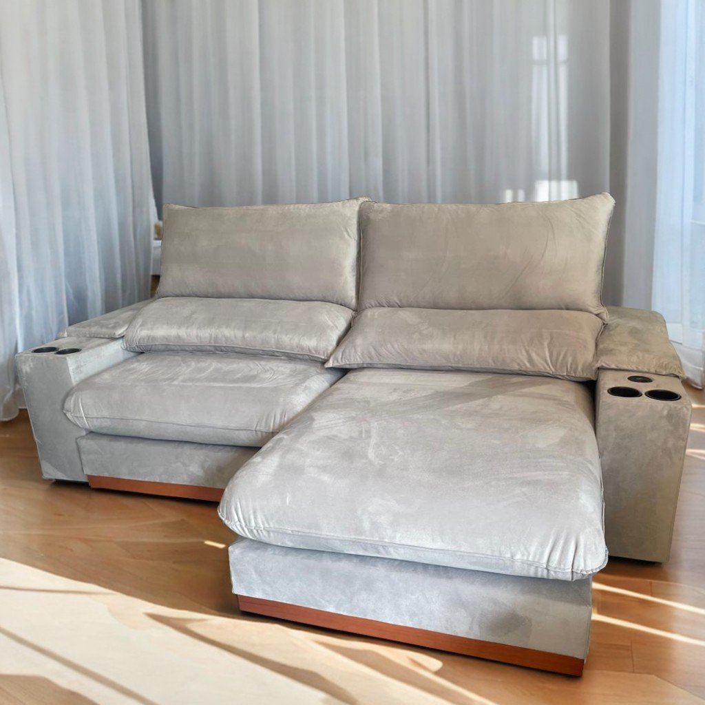 Sofá Retrátil e Reclinável Grazi 2,50 m Veludo Cinza Prata 3725 - UNIART ESTOFADOS - Imagem 2