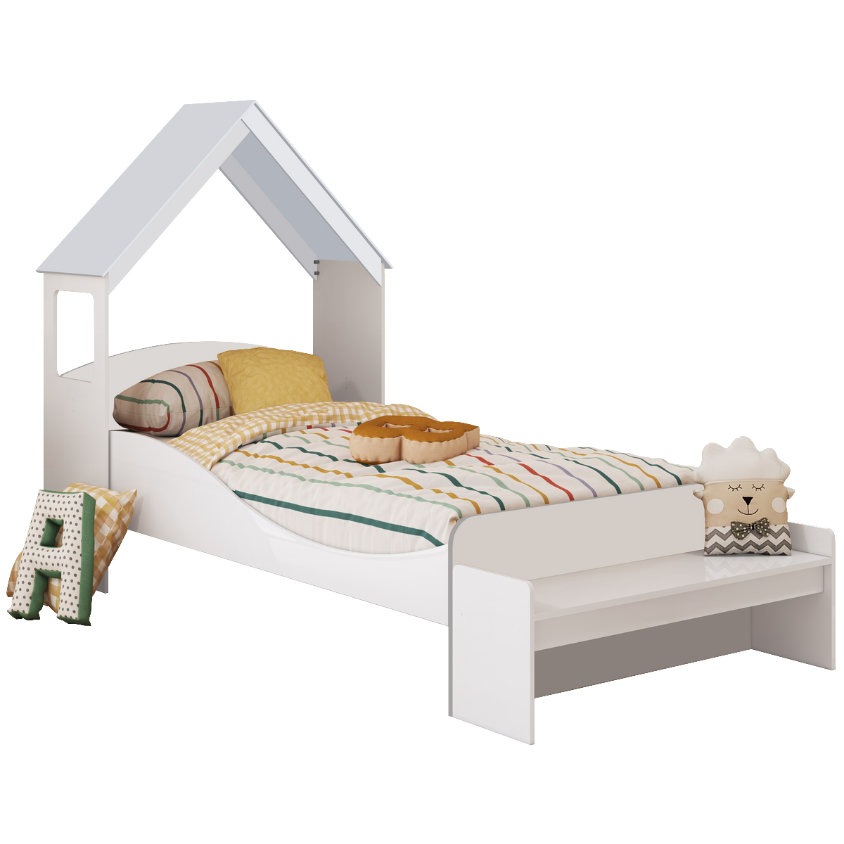 Kit Casinha + Cama Solteiro Lua Branco Brilho - PEROBA MÓVEIS - Imagem 5