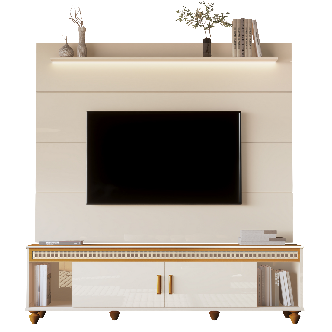 Painel até 75" Bliss + Rack Comodoro 1.8 Off White/Cedro - EDN MÓVEIS - Imagem 6