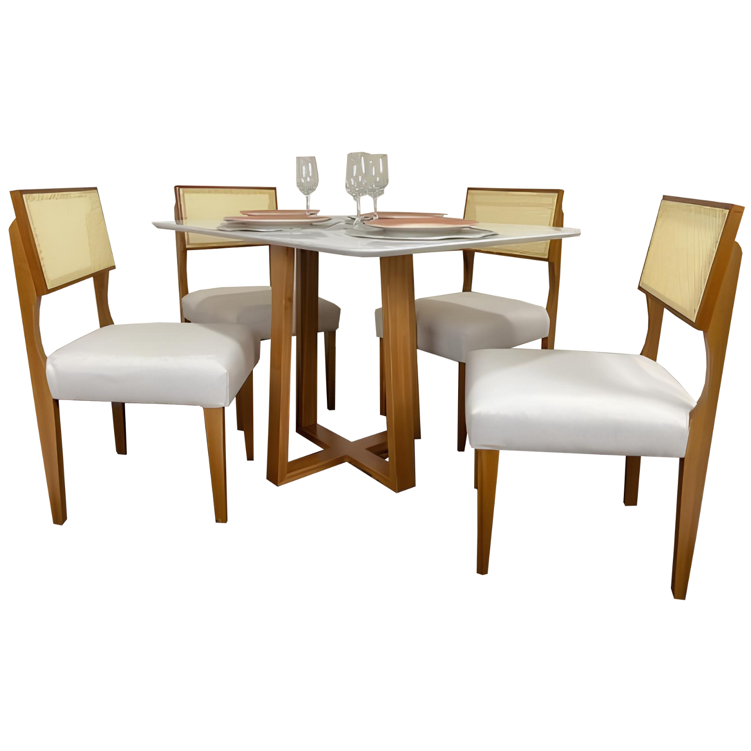 Mesa Bali 120 Cinamono/Off White com 4 Cadeiras Grécia Linho Bege – MINASPLAC + HR MOVELARIA - Imagem 2