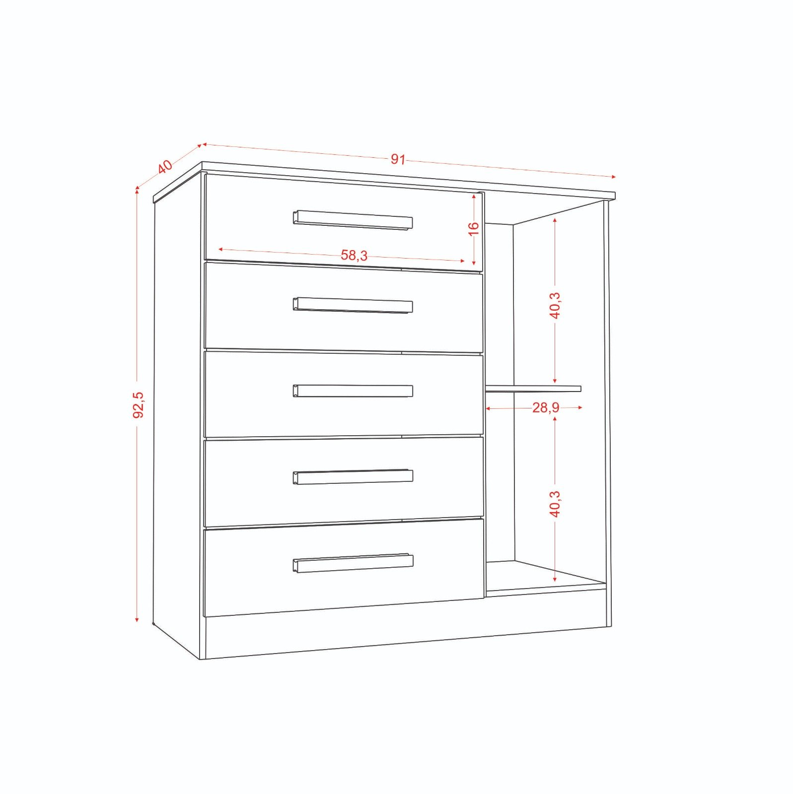 Cômoda 5 Gavetas com Sapateira Milão Branco - ARAMÓVEIS - Imagem 3