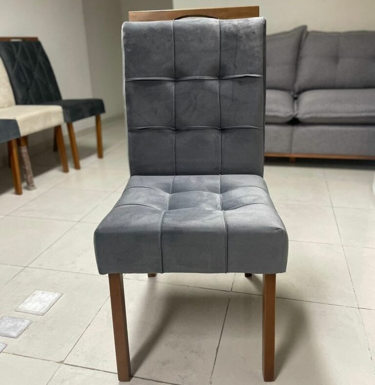 Mesa Athenas 180 Amêndoa Clean com 6 Cadeiras Sophia Veludo Cinza Grafite – LOPAS + WM DECOR - Imagem 2