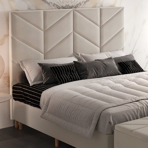 Cabeceira Casal Berlim Veludo Bege B015 - LARMÓVEIS/TREVO ESTOFADOS