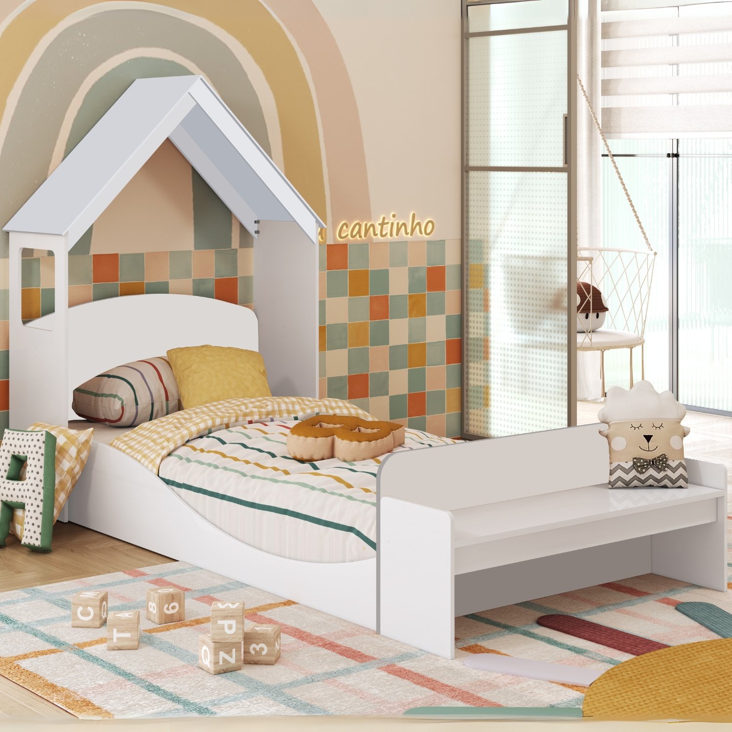 Kit Casinha + Cama Solteiro Lua Branco Brilho - PEROBA MÓVEIS - Imagem 4