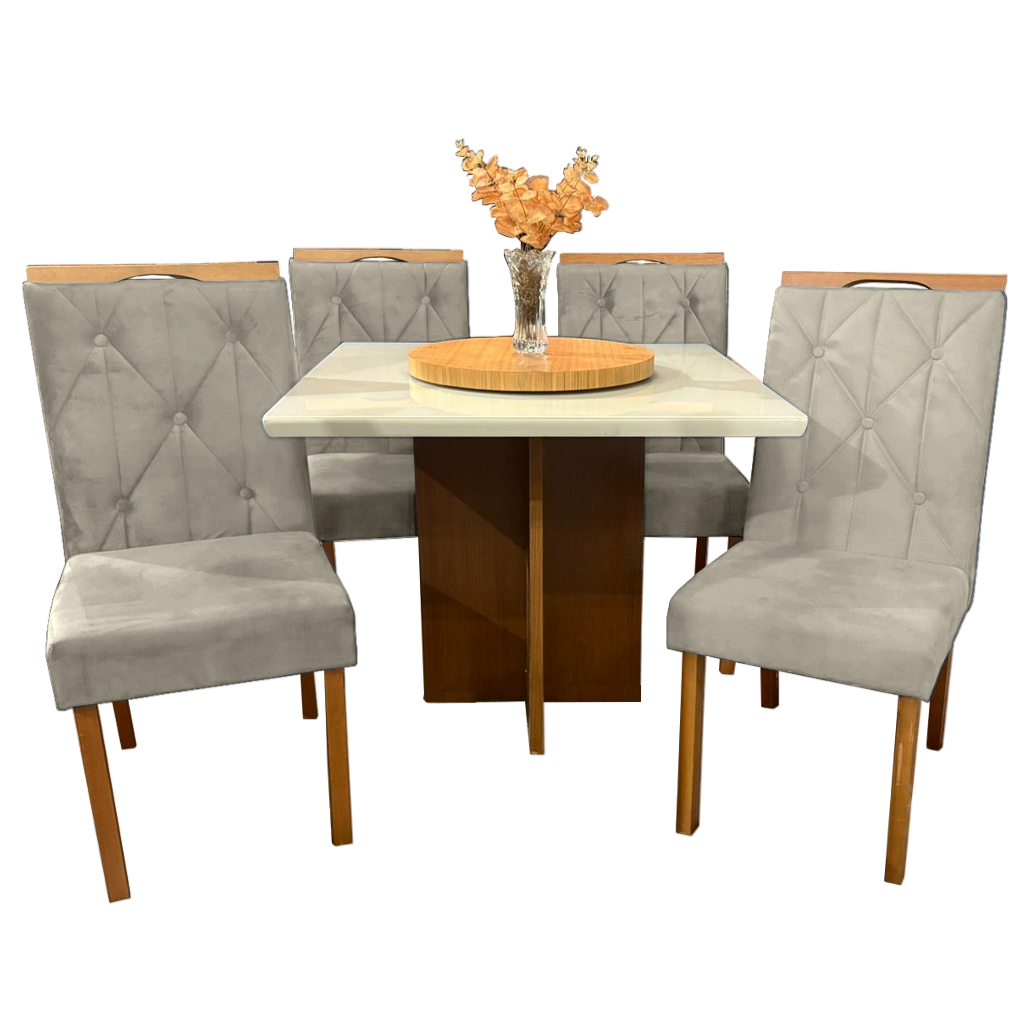 Mesa Salinas/Helô/Los Angeles 120 Cinamomo/Off White com 4 Cadeiras Yasmim Veludo Bege – CEL MÓVEIS + KM DECOR - Imagem 3