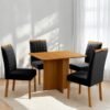 Mesa Pérola 90 Imbuia Mel (Tampo Viena s/vidro) + 4 Cadeiras Pandora 01 Veludo Preto 38 – CARVALHO DECOR
