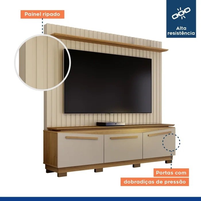 Home Theater até 75" Montreal Off White/Cinamono - VALDEMÓVEIS - Imagem 4