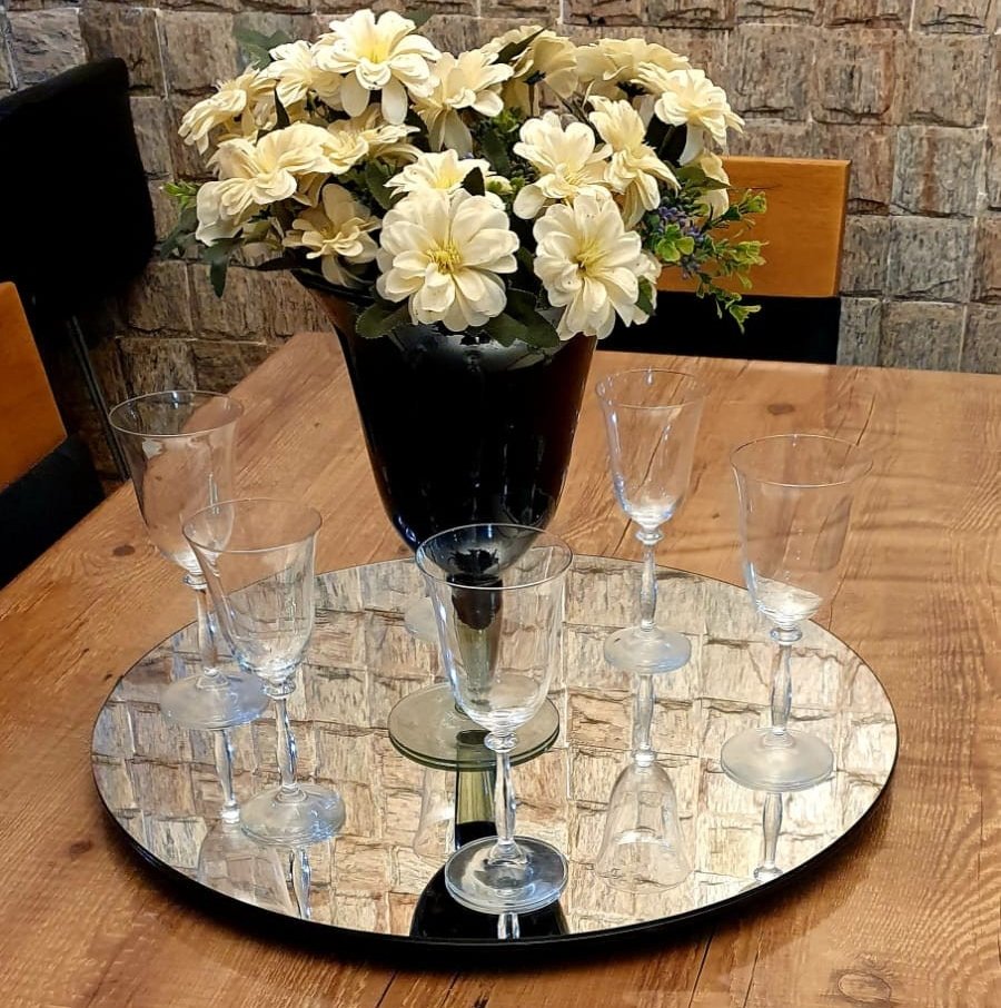 Prato Giratório 50 cm Espelhado/Preto - RJ DECOR