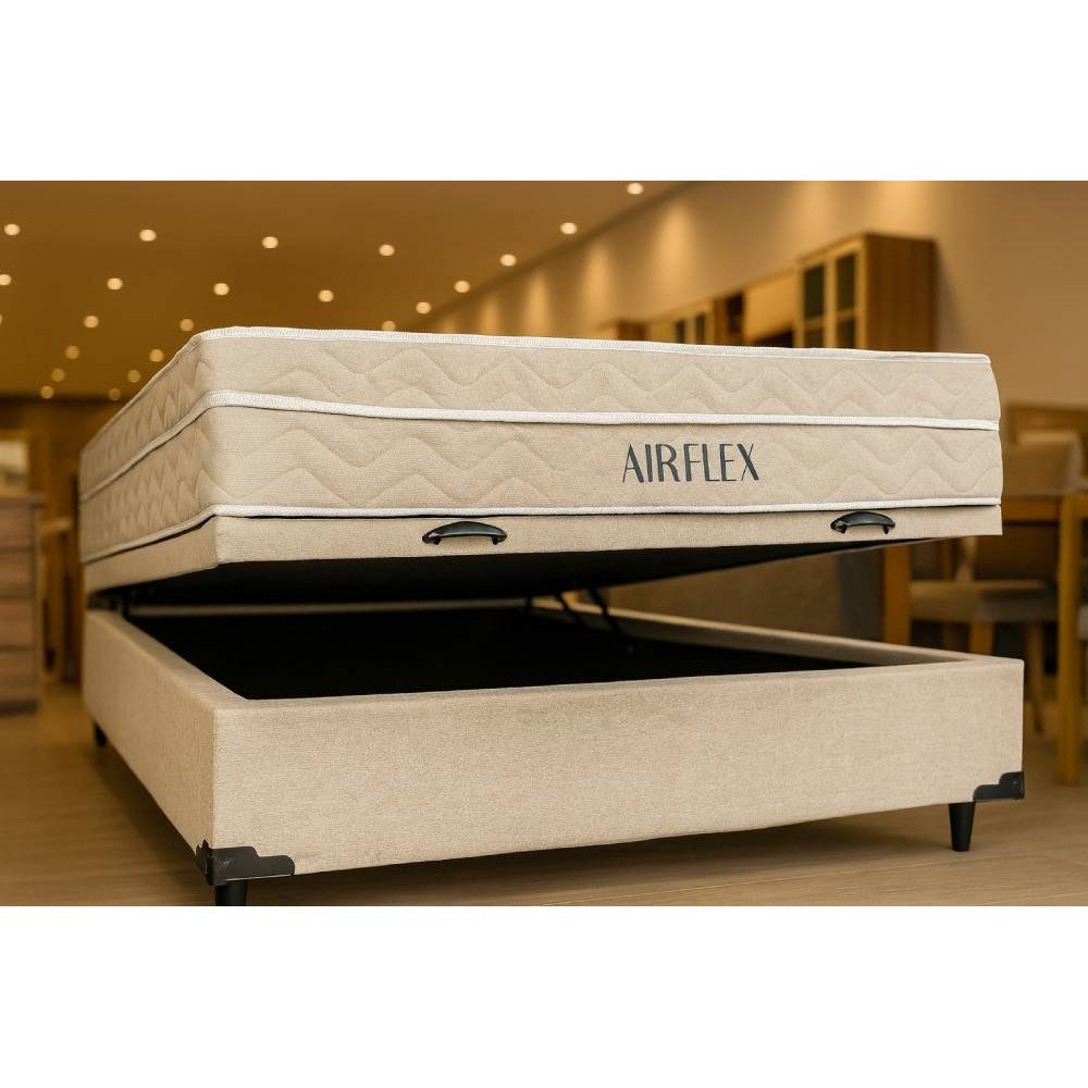 Baú Casal Blindado + Colchão Airflex Casal com Molas Ensacadas D33