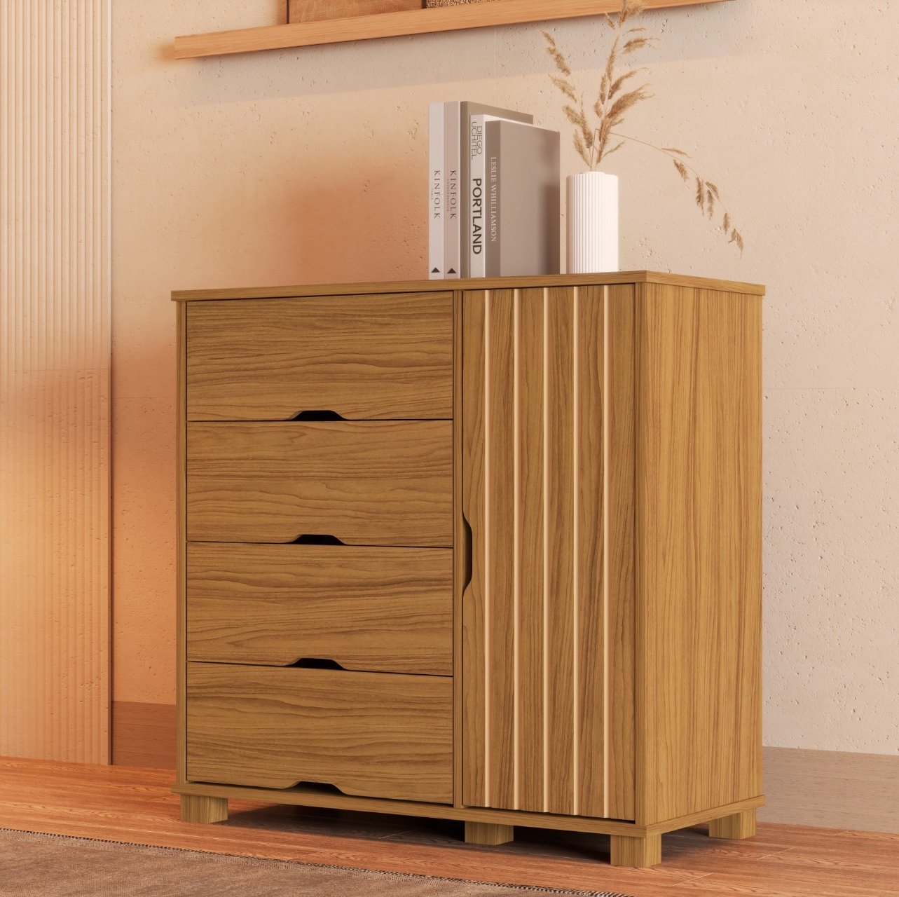 Cômoda 4 Gavetas com Sapateira Bela Nature - MADEC/VJ MÓVEIS