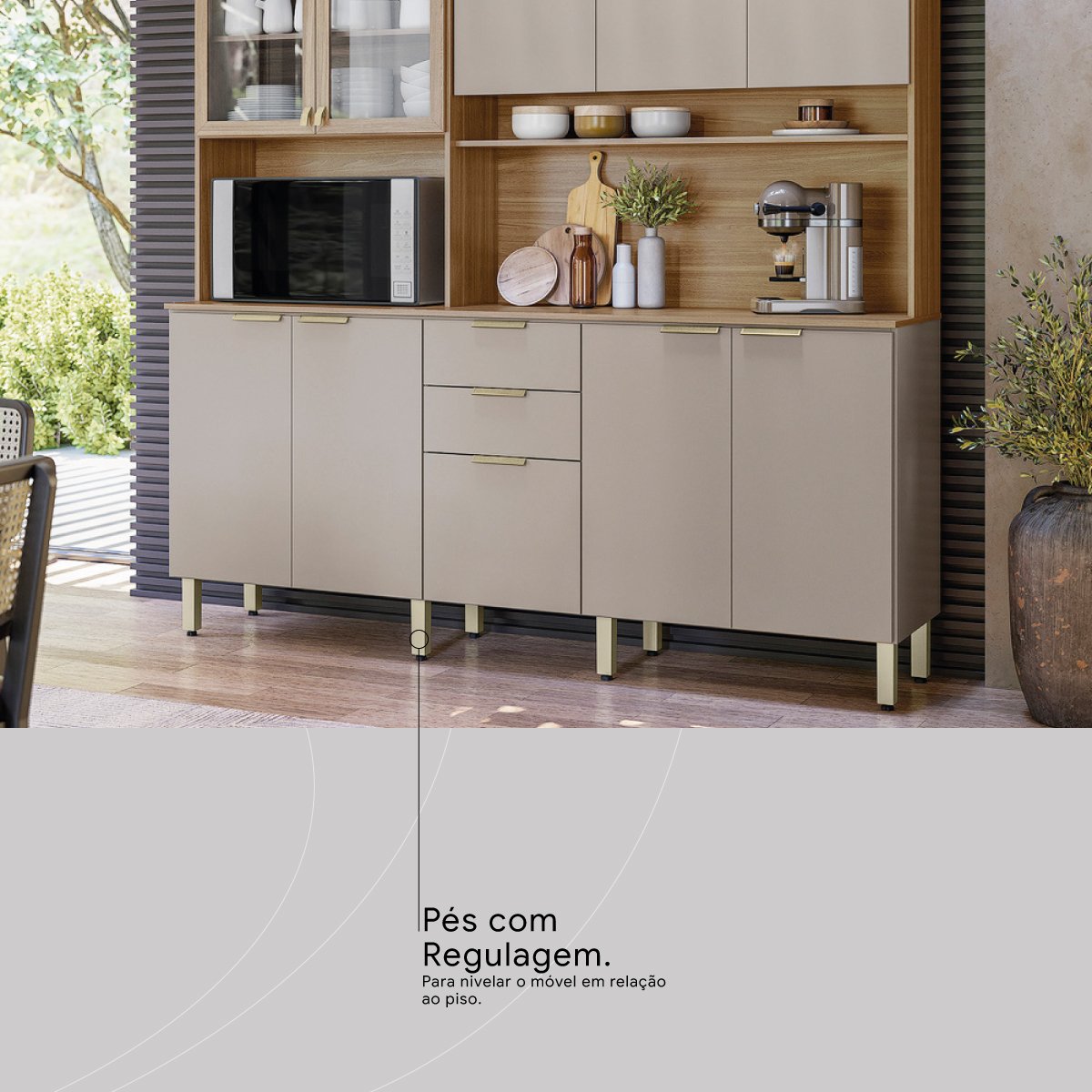 Kit Cozinha Amora 1,98 m Amêndola/Nude Prime TX – DEMÓBILE - Imagem 6