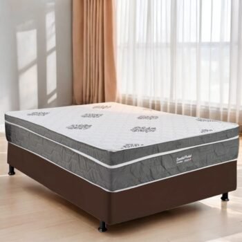 Colchão Casal Essential Pocket D26 + Base Box Simples Corino Marrom – INOVAFLEX + ALTO NÍVEL CAMAS E COLCHÕES