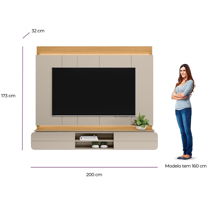 Painel Home até 75" Zurique Tauari/Off White Brilho - LINEA BRASIL - Imagem 7