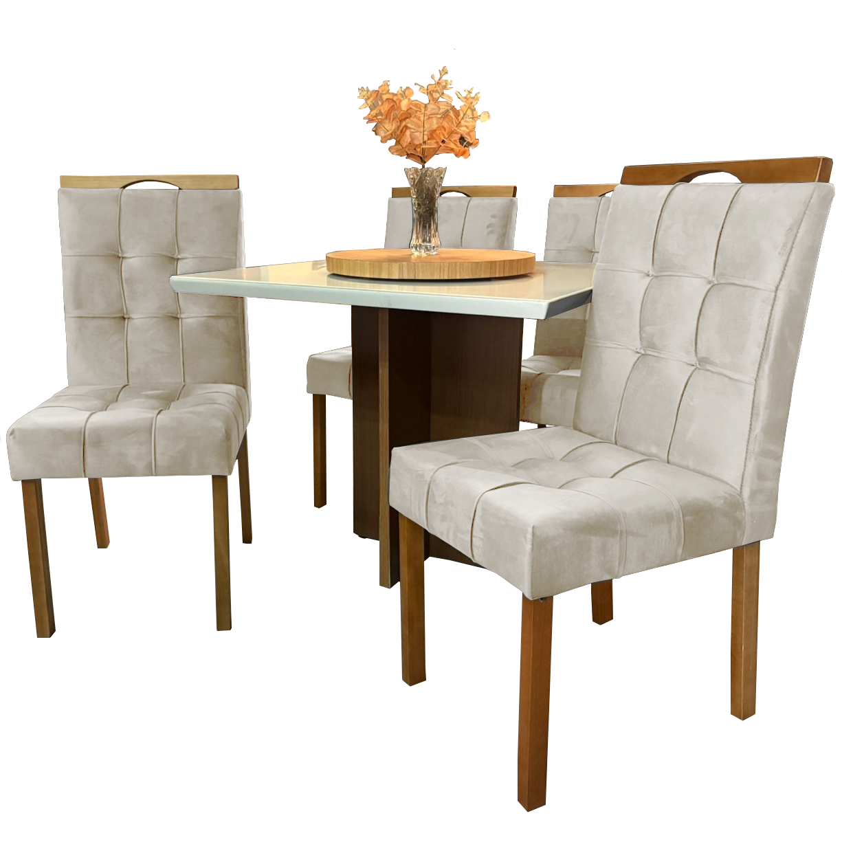Mesa Salinas/Helô/Los Angeles 120 Cinamomo/Off White com 4 Cadeiras Sophia Veludo Bege – CEL MÓVEIS + WM DECOR - Imagem 3