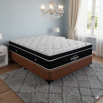 Colchão Casal Elegant Superpocket D33 + Base Box Simples Corino Marrom – ORTOBOM + BIOSTAR