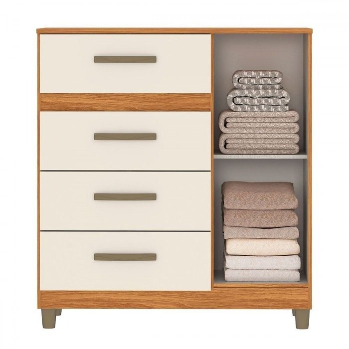 Cômoda 4 Gavetas com Sapateira Leme CO240 Cinamomo/Off White - FELLICCI - Imagem 3