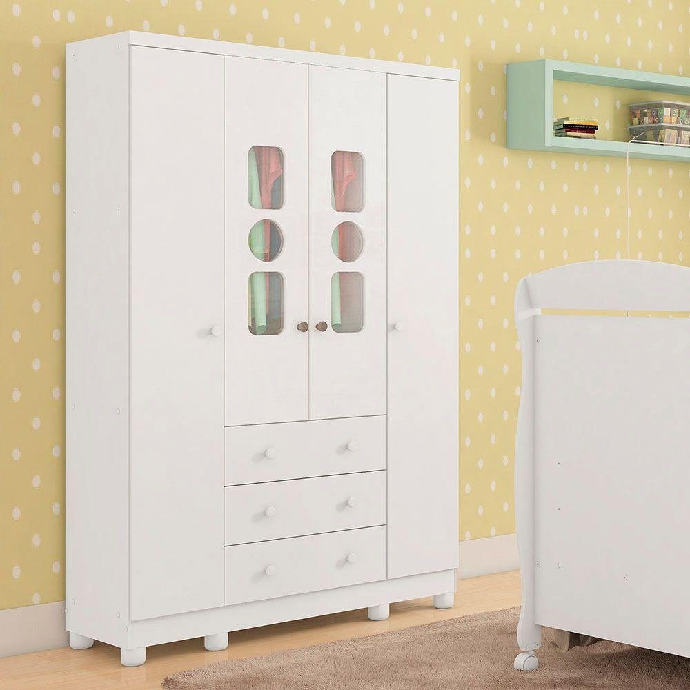 Guarda-Roupa 4 Portas Tedy Branco Brilho - PEROBA MÓVEIS