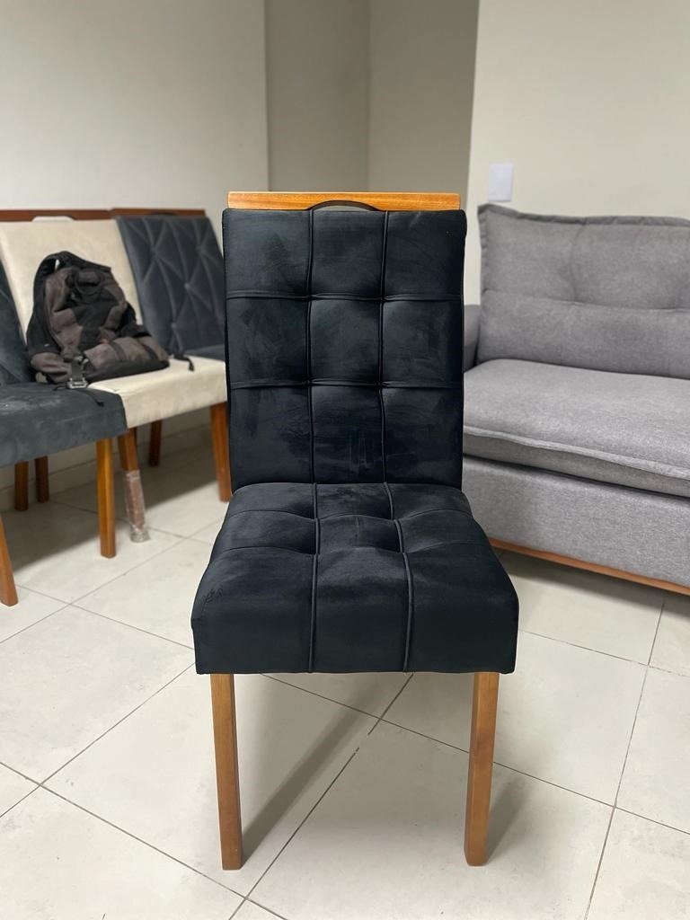 Mesa Redonda Berlim 100 Cinamono/Off White com 4 Cadeiras Sophia Veludo Preto – CEL MÓVEIS + WM DECOR - Imagem 2