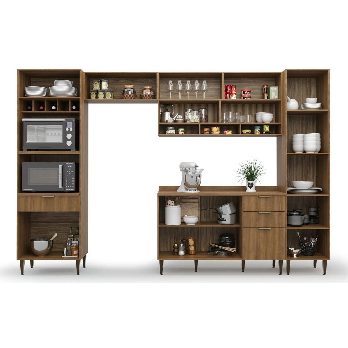 Cozinha 5 Peças Paris Nogal Manchester/Verde Matte - BATROL MÓVEIS - Imagem 3