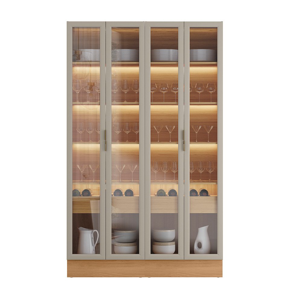 Cristaleira Dupla Allure (Kit com 2) Rodapé Simples Jequitibá/Gris Fosco - LINEA BRASIL - Imagem 4