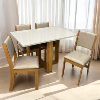 Mesa 4 Cadeiras Magic/Milani Mel/Blonde com 4 Cadeiras Sol Linho Bronze - VIERO MÓVEIS