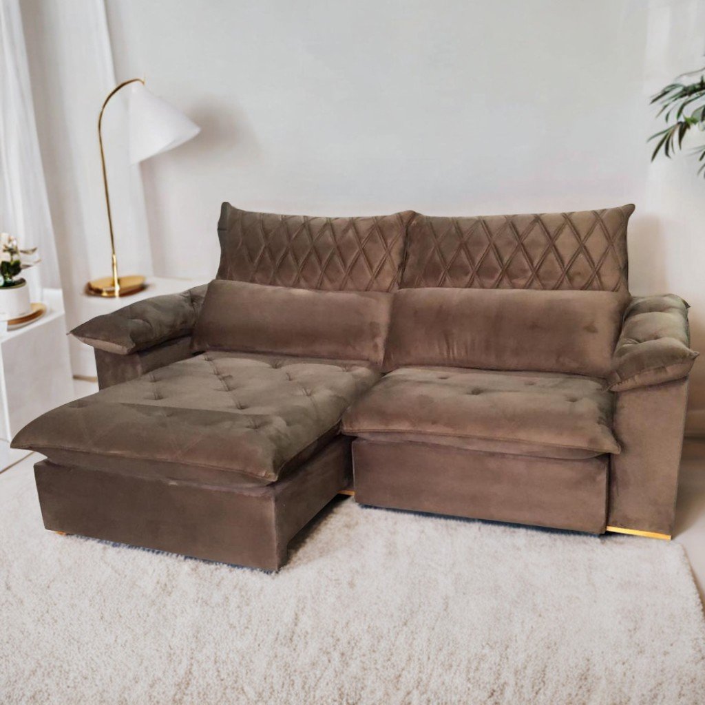 Sofá Retrátil e Reclinável Arezzo 2,50 m Veludo Marrom - ARJAN DECOR