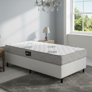 Colchão Solteiro Confort Premium D28 + Base Box Simples Corino Branco – INOVAFLEX + BIOSTAR