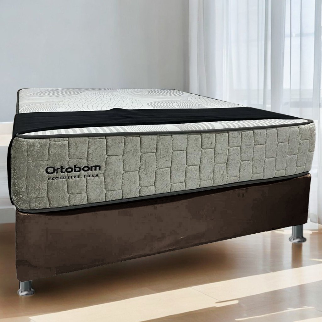 Colchão Casal Exclusive Foam D33 + Base Box Simples Corino Marrom – ORTOBOM + BIOSTAR - Imagem 2